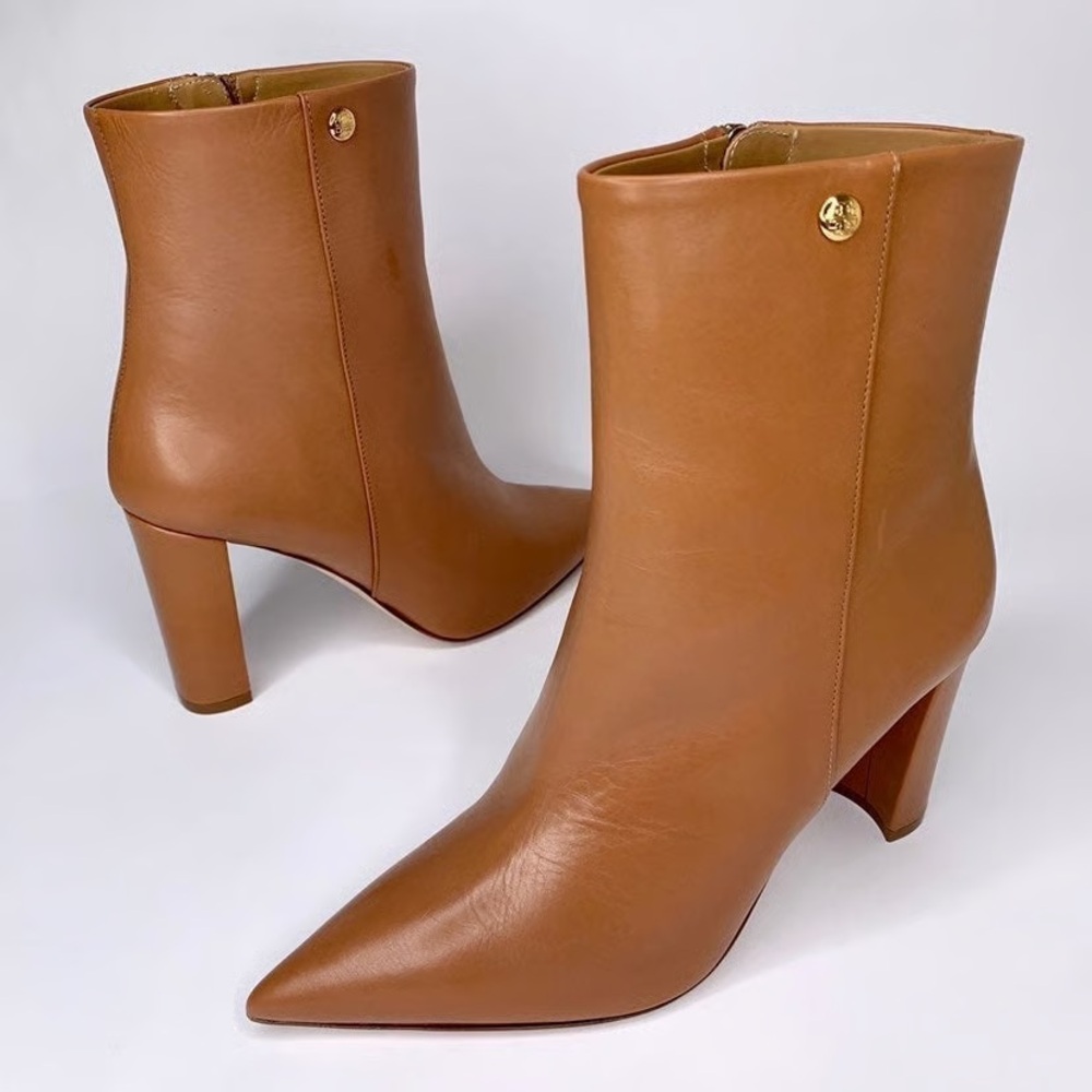Tory Burch Womens Penelope Leather Ankle Pointed Toe Booties Tan Brown  10.5